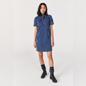 IKKS BLUE DENIM STRAIGHT DRESS WITH REMOVABLE TIE – XS/S